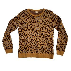 J Crew Teddie Leopard Pullover Sweater Size Medium Crewneck Animal Print